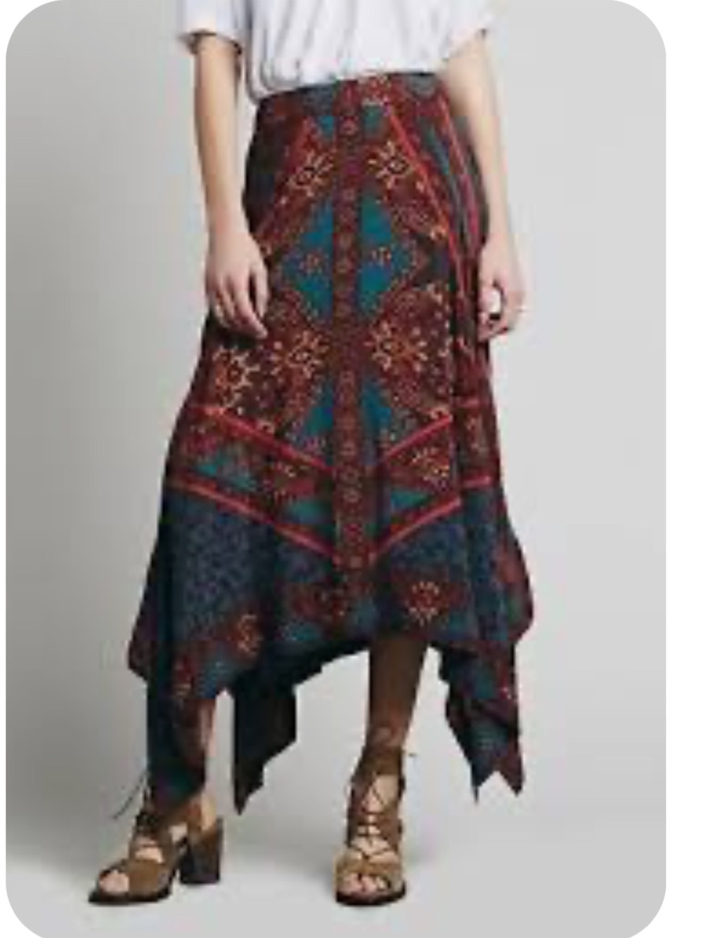 Free People Boho Print Handkerchief Hem  Skirt - Multicolor size S
